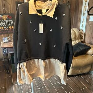 Anthropologie Maeve Black and Cream Contrast Top